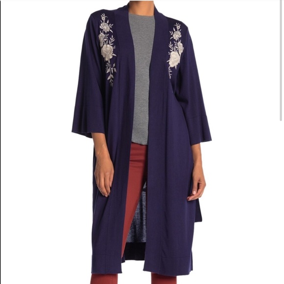 New Johnny Was Navy Silk Cashmere Kimono - Picture 3 of 6